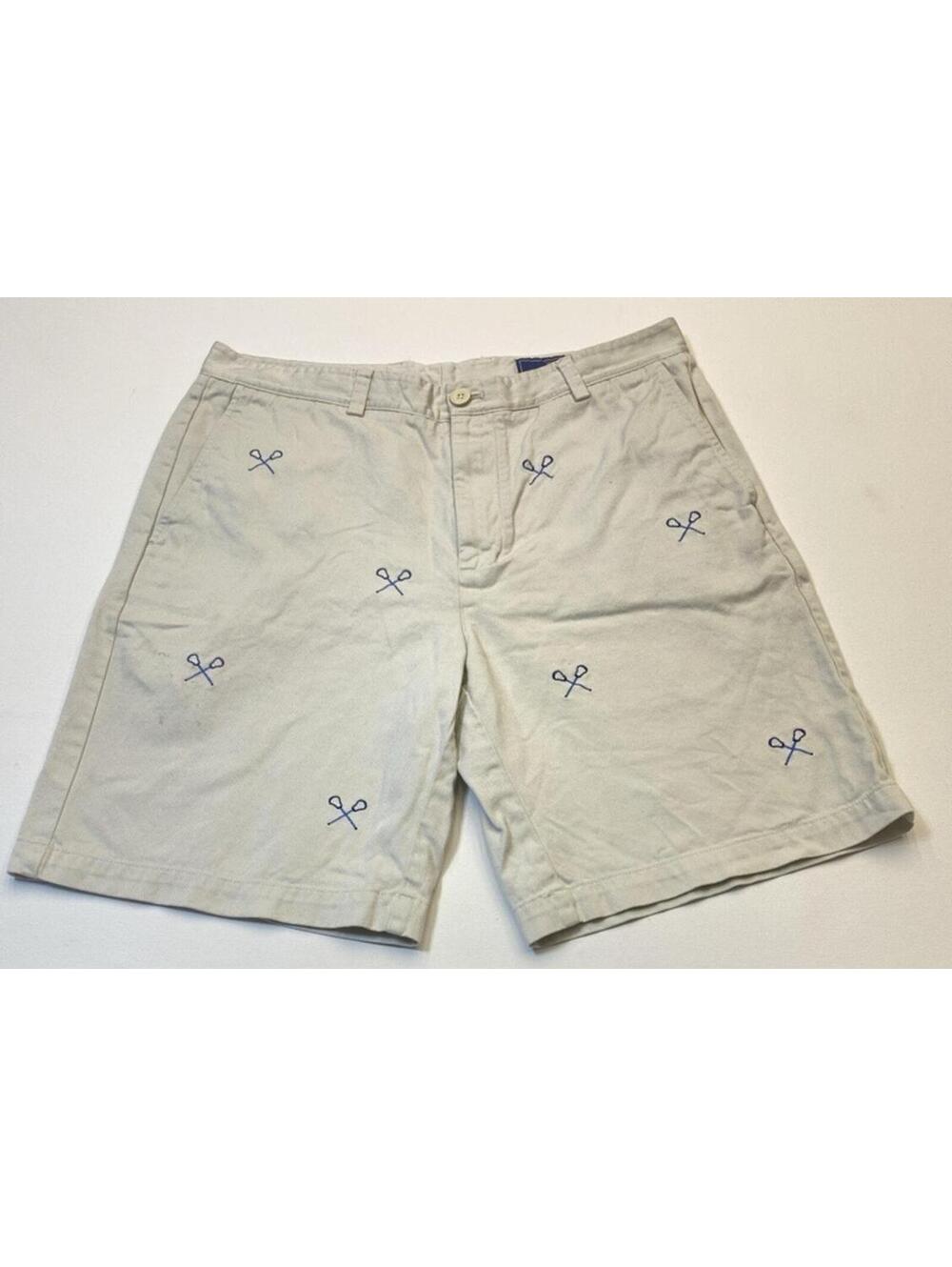 Vineyard Vines Khaki Shorts Men's 34 Cream Blue La Crosse Embroidered Logo 9990